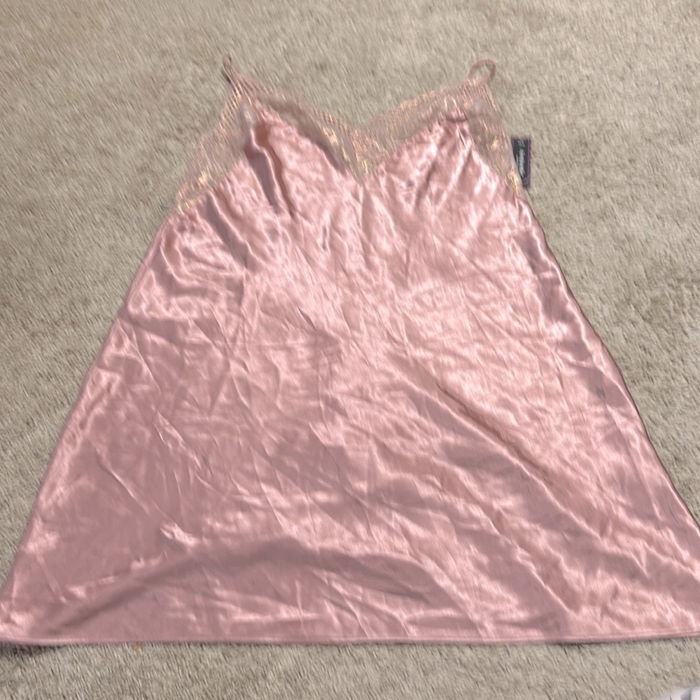 Ambrielle Blush Pink Satin Chemise with Gold Lace Trim